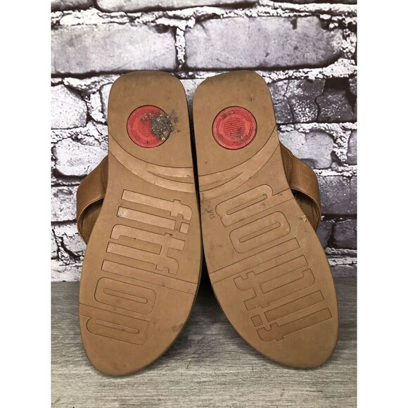 Fitflop Camel Tan Leather Flip Flop Wobble Board Sandals Women’s Sz 10M US/42EU - Picture 13 of 16
